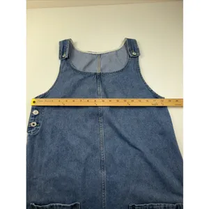 Ladies Blue Denim Sleeveless Jumper‎ Dress Medium Side Button Front Pockets thumbnail 3