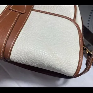 Vintage Style Ivory & Brown Faux Leather Crossbody Shoulder Bag Preowned thumbnail 10