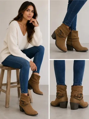 Niyama Sol Tan Ankle Boots with Chain Accent thumbnail 2
