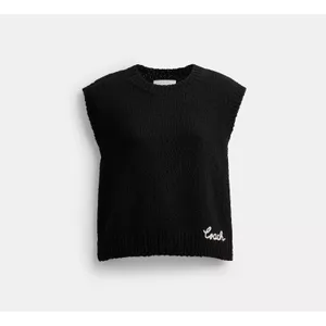 COACH Crewneck Sweater Vest Black Embroidered Organic Cotton Wool Cashmere Large thumbnail 8