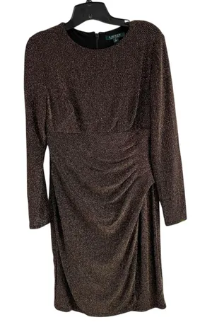 Lauren Ralph‎ Lauren Metallic Gold Black Ruched Sheath Dress Size 10 thumbnail 1