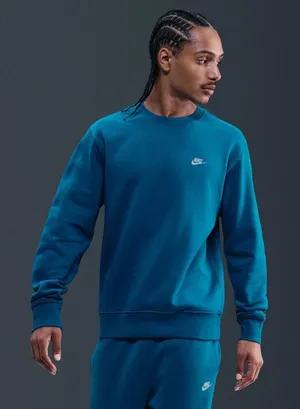 Nike Blue Crewneck Sweatshirt Swoosh Preppy Athleisure Sporty Long Sleeve Fleece Lined Sz L #Streetwear. Measurement in pics. thumbnail 1