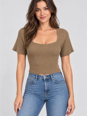 Papermoon Ribbed Puff Sleeve top – Size Medium thumbnail 1
