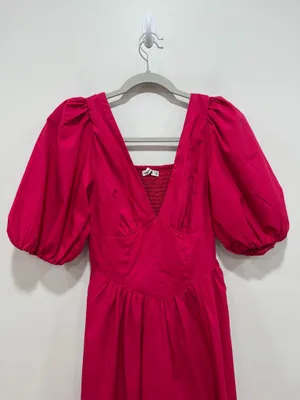 Abercrombie & Fitch Fuchsia Puff Sleeve Maxi Dress Smocked Back Cottagecore Size XS thumbnail 3