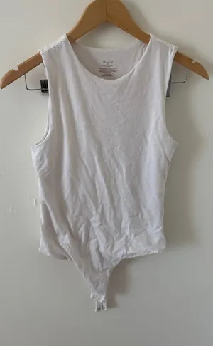Nuuds‎ High Neck Sleeveless Bodysuit White Cotton Modal Stretch Size S Small thumbnail 1