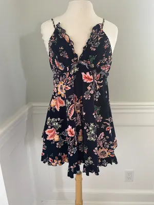 Free People Corduroy Ruffle Floral Mini Dress Size Xs! thumbnail 2