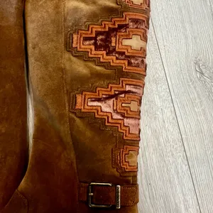 Brown Suede Knee-High Boots with Embroidered Pattern by Gianni Bini thumbnail 8