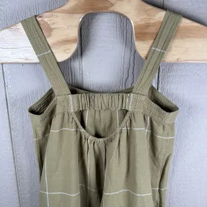 Madewell Superwide-Leg Jumpsuit Womens Size 6 Olive Green Windowpane Linen Blend thumbnail 6
