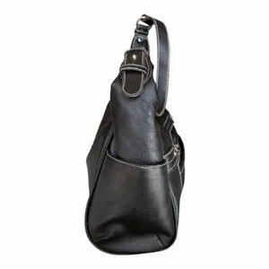 Black Faux Leather Hobo Shoulder Bag Contrast Stitch Y2K Slouchy Purse thumbnail 6