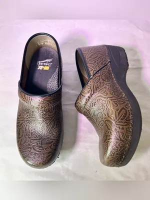 Dansko Brown Floral-Embossed Leather Clogs thumbnail 5