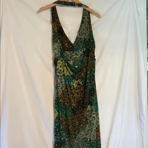 Cristinalove Teal & Green Patterned V-Neck Maxi Dress thumbnail 3