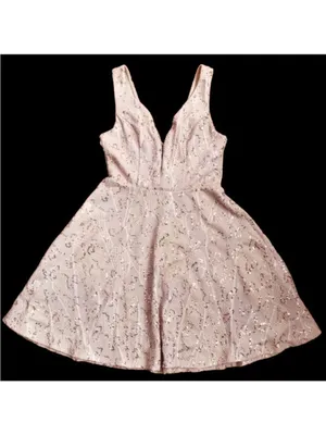 Bailey Blue Ivory Mesh on Champagne Sequin Cocktail Dress, Size L thumbnail 3