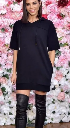 Jenna Dewan x Danskin Oversized Hooded Sweatshirt Dress in Black Size‎ Large thumbnail 1