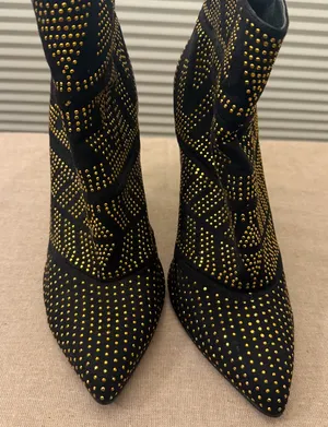 Thalia Sodi Black and Sparkling Gold beaded throughout Heeled Booties! thumbnail 1