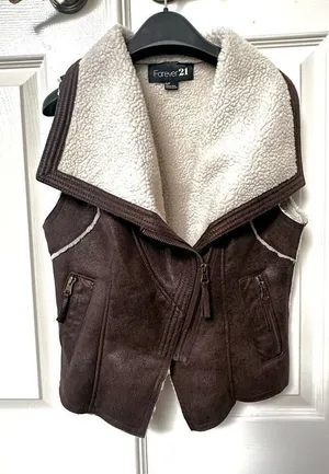 Forever 21 brown faux leather zip up vest thumbnail 1