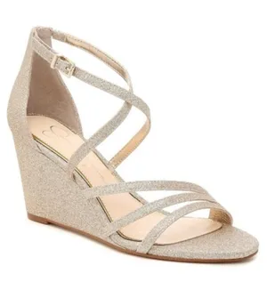 Jessica Simpson Callyia Heels Wedges Sparkle Glitter Champagne thumbnail 1