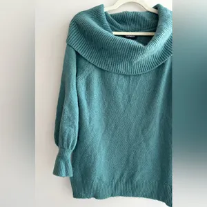 Express Teal Cowlneck Balloon Sleeve Sweater, Size Large thumbnail 2