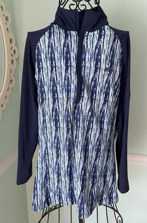 Peter Millar Women's‎ Navy Hannah Strata Print Quarter Zip M LOGO $120 thumbnail 1
