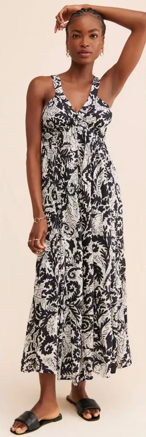 Anthropologie‎ Drama V Neck Maxi Dress Sz M Black White Open Back thumbnail 1