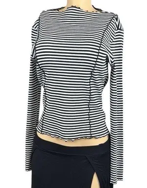 Stockholm atelier Striped Exposed Seam Boat Neck Top Sz thumbnail 1