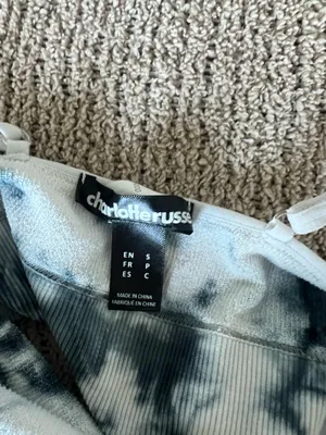 Charlotte Russe Stylish tie-dye bralette perfect for comfort and style. Features a unique black and white pattern. thumbnail 3
