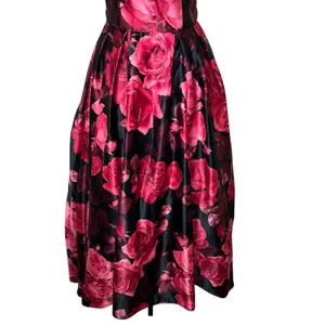 Betsy & Adam Floral Rose Satin Gown Black Red Lace Up A-Line Prom Formal Size 8 thumbnail 5