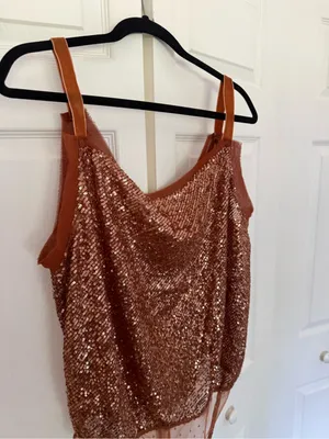 NWT Free People Shimmer & Shine Bodysuit in Sunset Orange Brown Sequins Size XL thumbnail 4