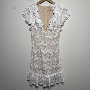 Selfie Leslie Women Coquette Mini Dress Medium‎ White Lace Ruffle Flutter Sleeve thumbnail 2