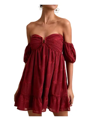 Lulus Rust Red Floral Embroidered Off Shoulder Mini Dress XL NWT thumbnail 2