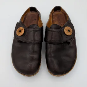 Haflinger Charlotte Brown Leather Cork Clog Mules Wood Button Womens 37 US 6-6.5 thumbnail 4