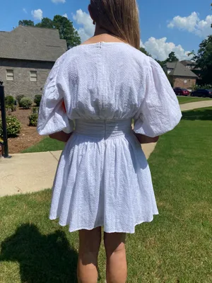 Olivaceous White Eyelet Puff Sleeve Mini Dress thumbnail 2