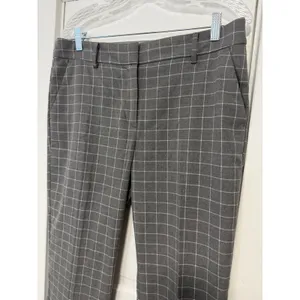 LOFT Grey Windowpane Plaid Straight Leg Trousers Dress Pants Womens Mid Rise 10 thumbnail 5