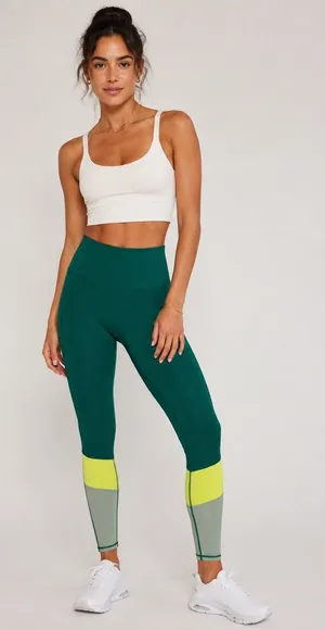 Wilo The Label Green Colorblock Ribbed Performance Leggings‎ thumbnail 1