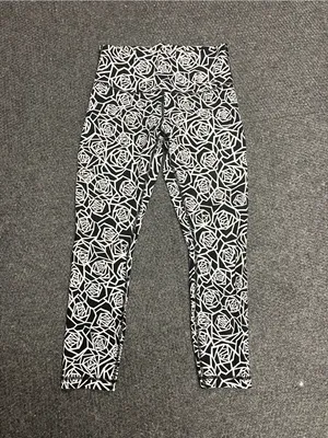 Lululemon black and white rose leggings size 8 thumbnail 2