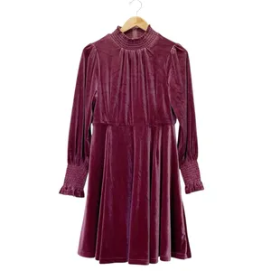 Baltic Born Velvet Smocked Neck Mini Dress Mulberry Long Sleeve Holiday Medium thumbnail 2