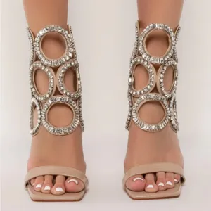 Azelia Wang Tan Stiletto Sandals 9 Nude Embellished PUT A RING ON IT Sexy Heels thumbnail 3