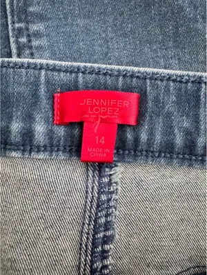 Jennifer Lopez Distressed Denim Pencil Skirt Size 14 Stretch Blue Jean Skirt thumbnail 3