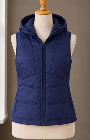 Avia Womens Navy Blue Hooded Puffer Vest XL 16-18 Full Zip Quilted Layering thumbnail 1