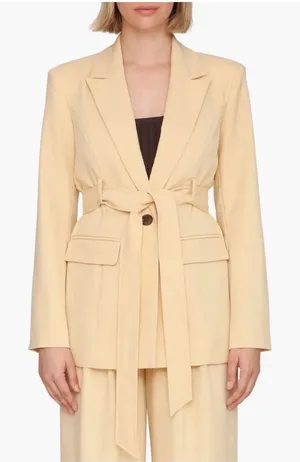 Avec Les Filles - Tailored Belted Women's Blazer Jacket - Cream thumbnail 1