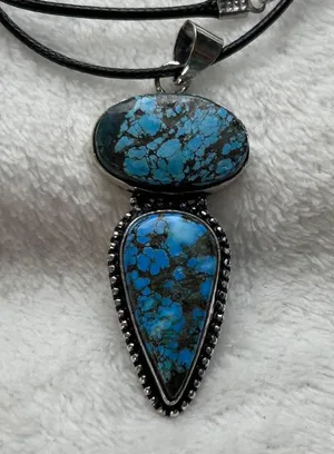 Turquoise Natural Gemstone 925 Silver Plated Gemstone Pendant Necklace thumbnail 2