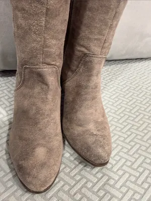 Fergalicious Taupe Suede Over-the-Knee Woven-Panel Boots Size 7.5 thumbnail 5