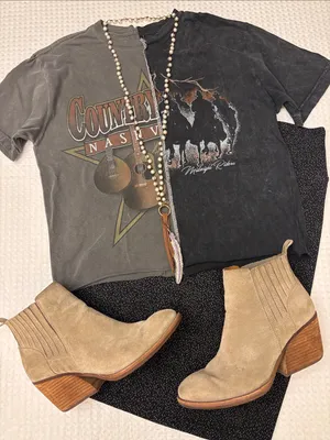 American Highway Distressed Country Graphic Short Sleeve Tee Charcoal Black Festival Concert M thumbnail 1