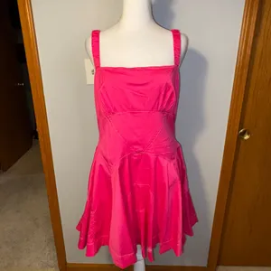 Anthropologie NWT plunge drop waist A-line mini dress Pink‎ Square Neck Size L thumbnail 3