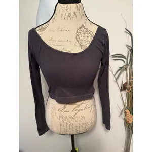 Free People Intimately Ribbed Long‎ Sleeve Crop Top Charcoal Gray M L thumbnail 2
