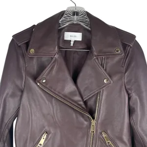 Reiss Leiya Lamb Leather Moto Jacket In Berry Brownish Red Size 4 thumbnail 5