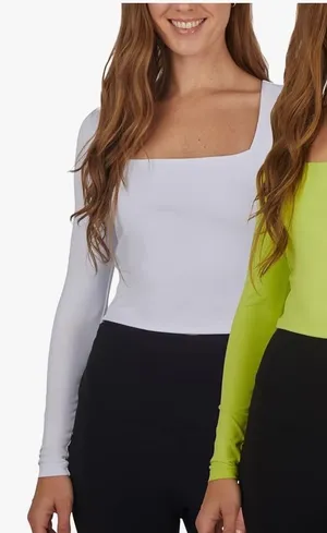 Women's Tops Square Neck Long‎ Sleeve Bundle Size Medium NWT White & Lime Green thumbnail 1