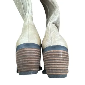 GB Gianni Bini Beige Leather Tall Boots Size 6 M Pebbled Wood Block Heel Cream 6 thumbnail 5
