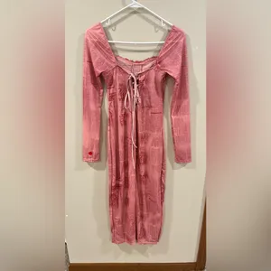 Newspaper Print Mesh Lace-Up Midi Dress thumbnail 3