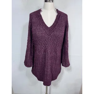 Cabi Small‎ Purple Tunic Sweater Women's V-Neck Cable Knit Bell Sleeve thumbnail 2