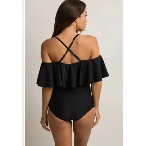 PinkBlush Maternity Ruffle Off Shoulder One Piece Swimsuit Black Medium EBM1000 thumbnail 2